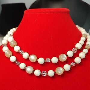 Elegant Ivory & Pearl Bead Double-Strand Necklace